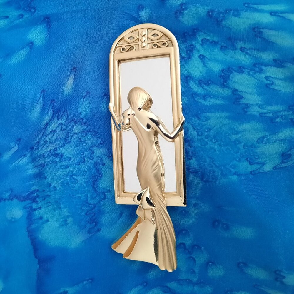 Vintage A.J.C. Woman and Mirror Brooch
